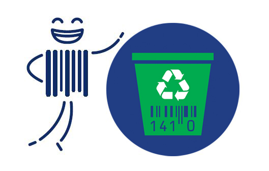 smějící se panáček eanbuddy a logo recyklace